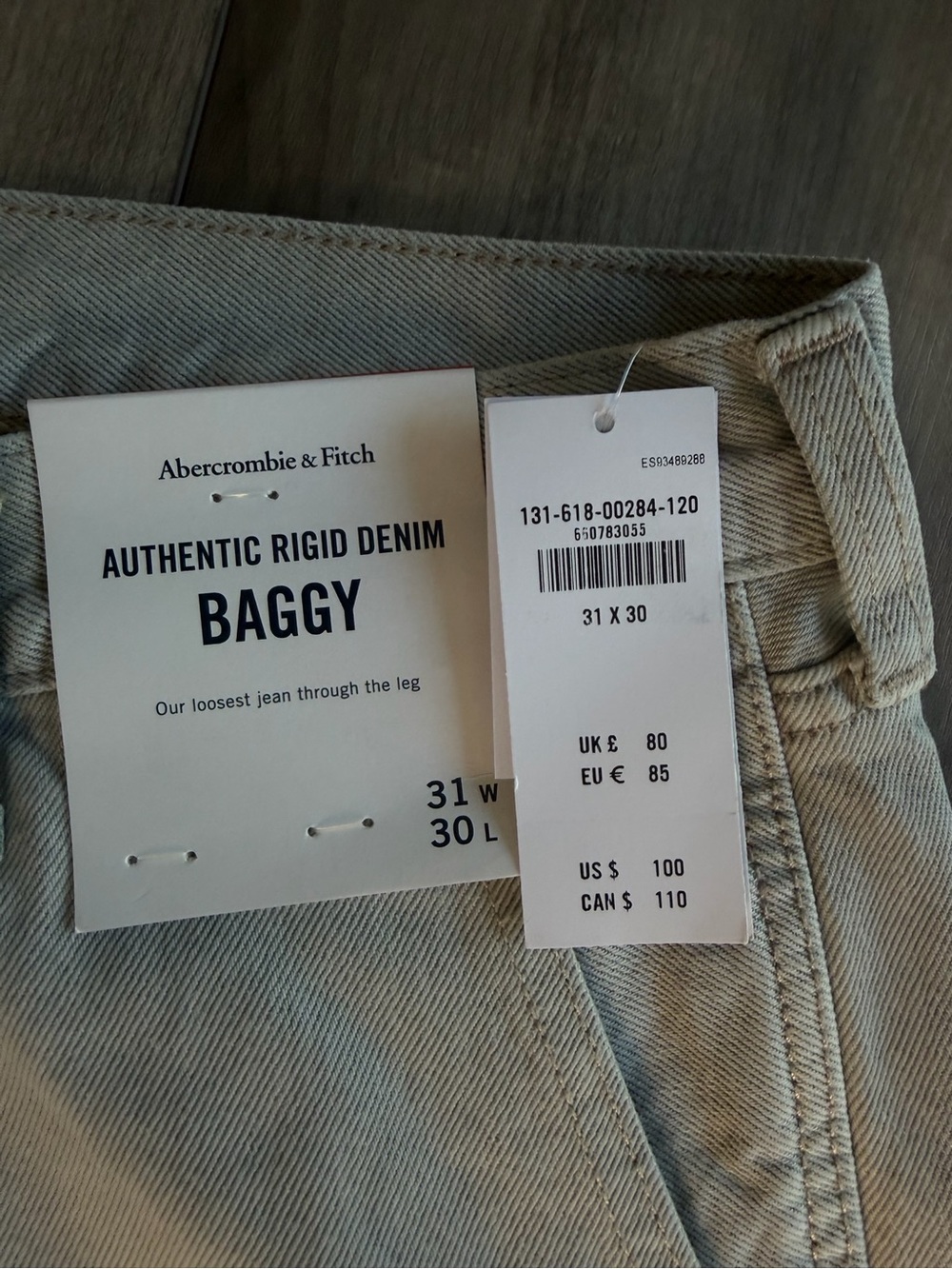 Abercrombie & Fitch Men’s Baggy Rigid Denim Jeans — Light Beige